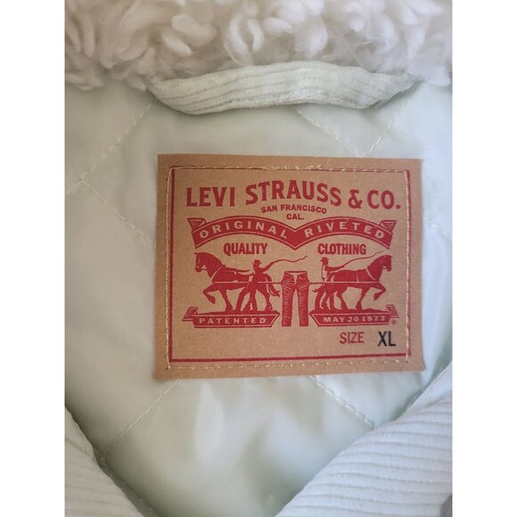 Levi's Corduroy Women's Size XL Jacket Polyester Fur Sherpa Light Green Trucker - Picture 5 of 5
